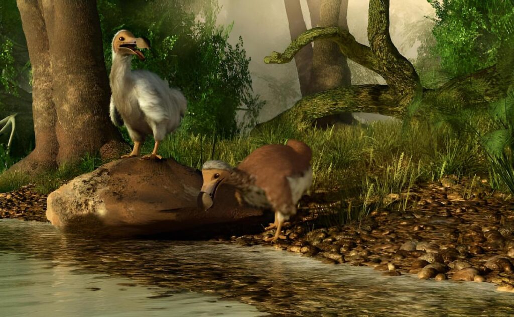 Dodo kuşlarının habitatları olduğu düşünülen yerlerin çizimi.