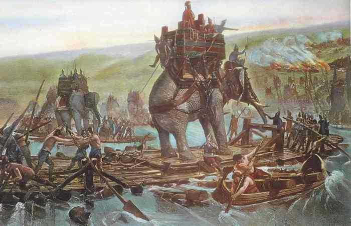 Hannibal savaş filleriyle Rhone'u geçerken. Kaynak: 