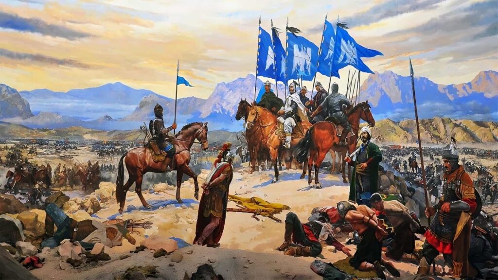 İstanbul Askeri Müze'de sergilenen Malazgirt Muharebesi'ni tasvir eden bir tablo.