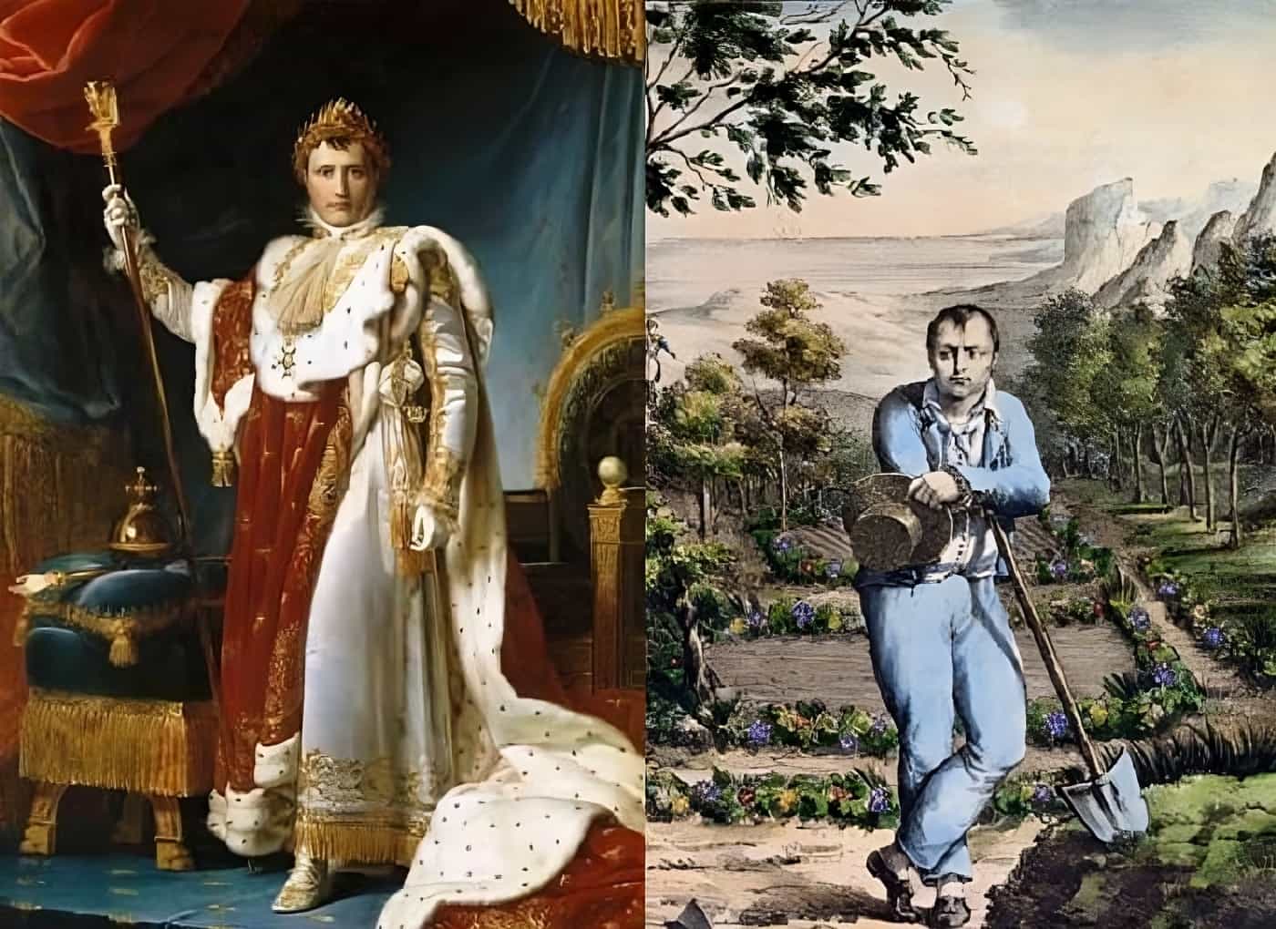 Napolyon 1804'te taç giydikten sonra (solda). Saint Helena'ya sürgün edildikten sonra (sağda).