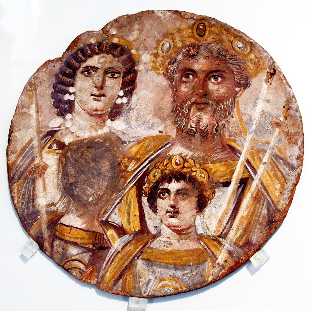 Severan Tondo'sunda Septimius Severus, karısı Julia Domna, küçük oğulları Caracalla
