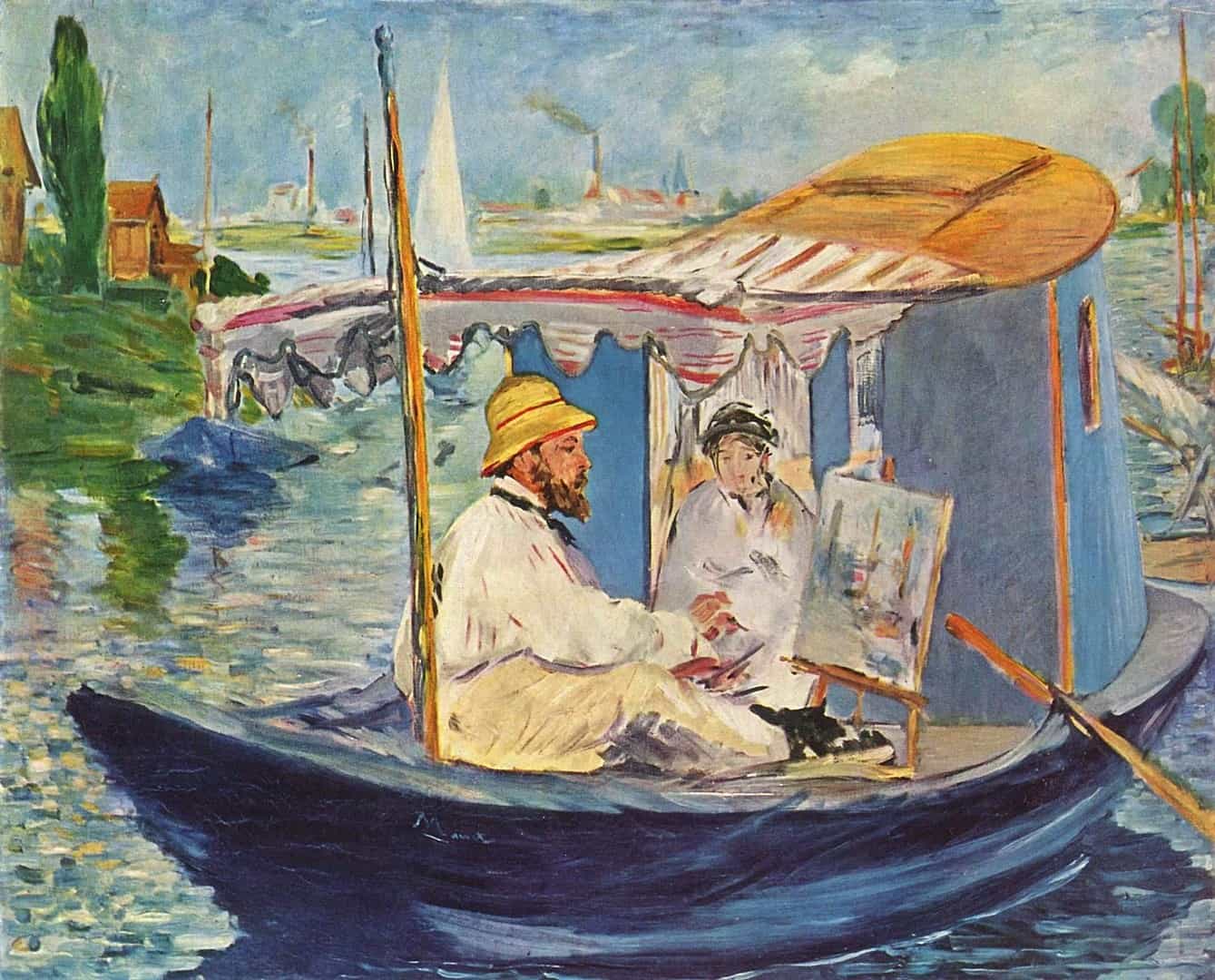 Édouard Manet: Claude Monet ve eşi stüdyo teknesinde, 1874