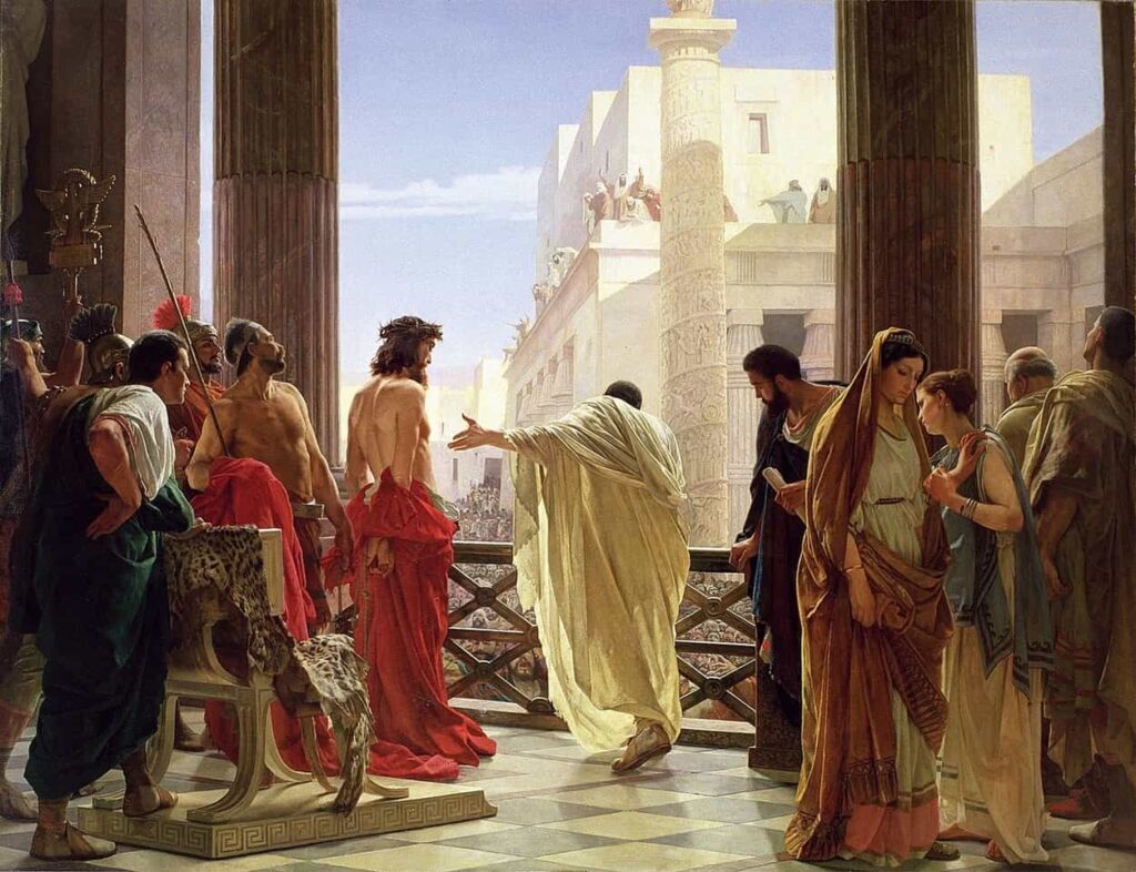 Antonio Ciseri'nin Pilatus'un kırbaçlanan İsa'yı Kudüs halkına sunarken yaptığı tasvir