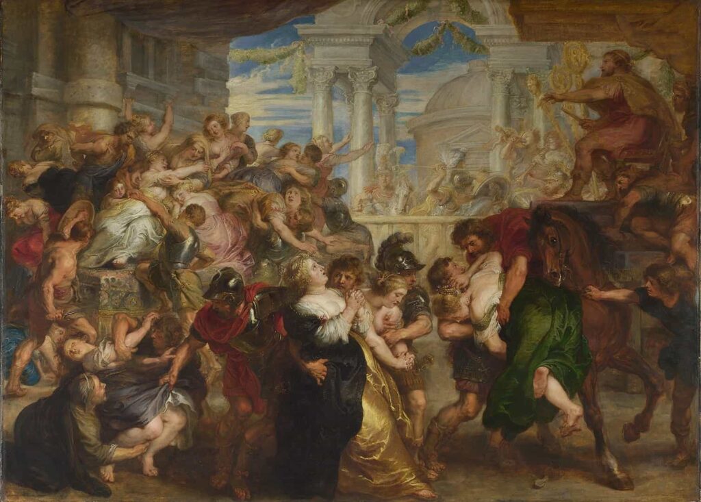 Peter Paul Rubens'in Sabine Kadınlarına Tecavüz (The Rape of the Sabine Women) Tablosu.