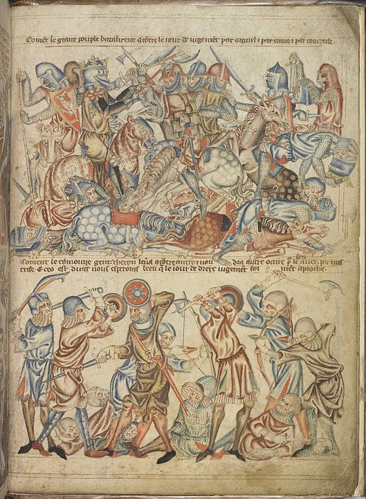 Holkham İncili, 1330 civarı: İncil'deki bir savaşın tasviri, Bannockburn'de askerlerin nasıl donatıldığına dair bir izlenim veriyor.