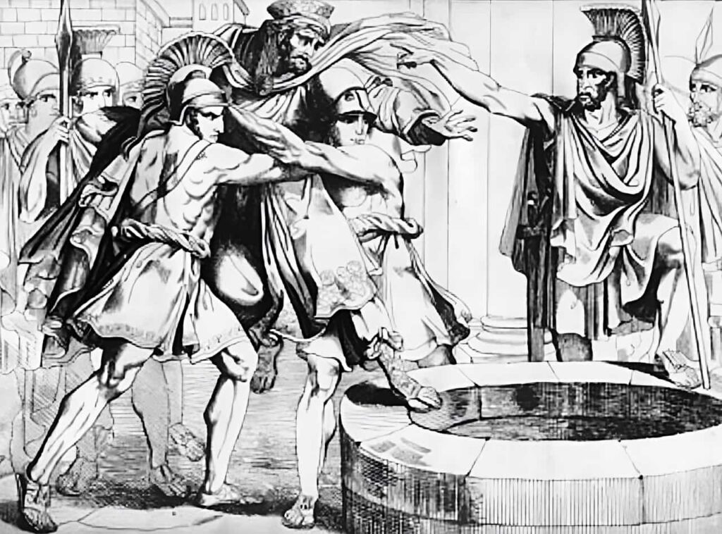 Spartalılar Pers elçilerini bir kuyuya atarlar.
