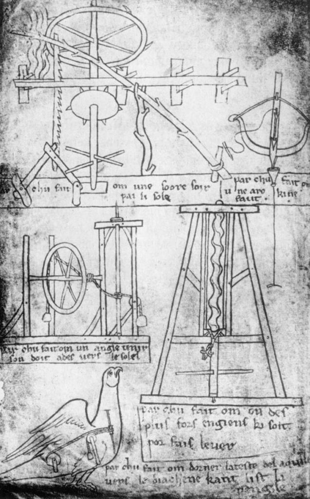 Villard De Honnecourt tarafından bazı makine çizimleri.