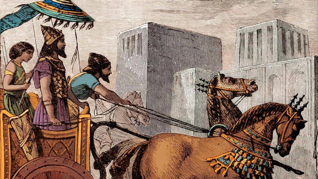 II. Kiros (Büyük Kiros), atlı bir arabada, Ecbatana şehrine doğru giderken