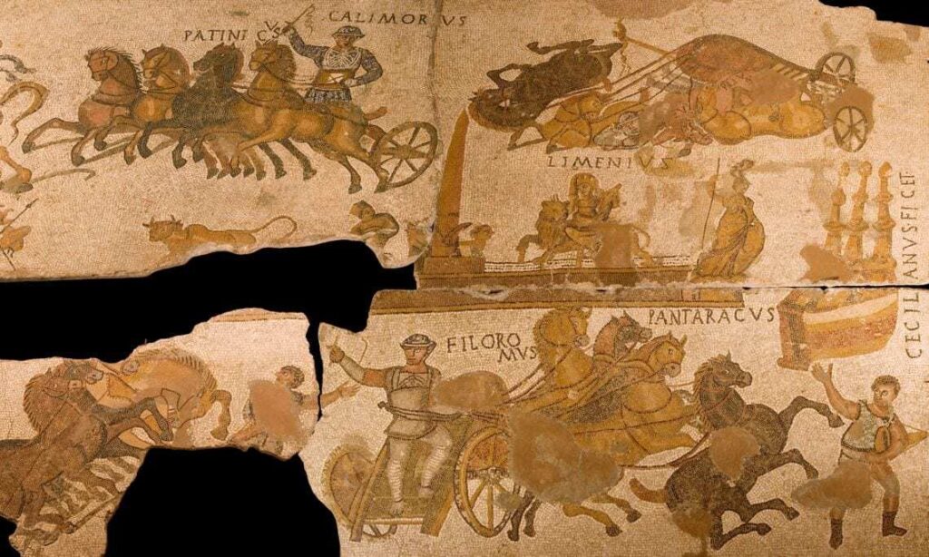 Can Pau Birol'da bulunan ve Circus Maximus'taki yarışı gösteren mozaikten detay