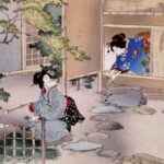 Mizuno Toshikata tarafından çay seremonisi sanatını tasvir eden Ukiyo-e baskı, 1895 civarı.
