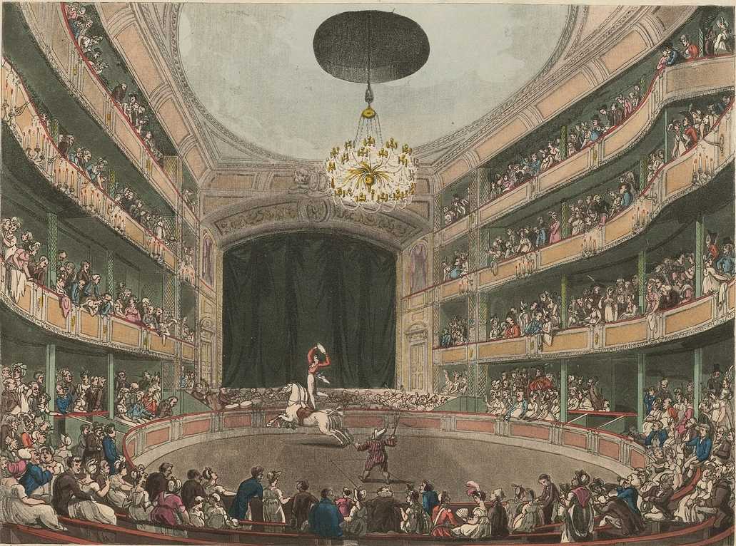 Londra'daki Astley Amfitiyatrosu, 1808 civarı.
