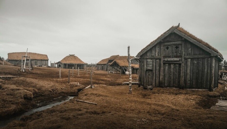 Höfn, İzlanda'da bir film seti için oluşturulmuş bir Viking çiftliği modeli.