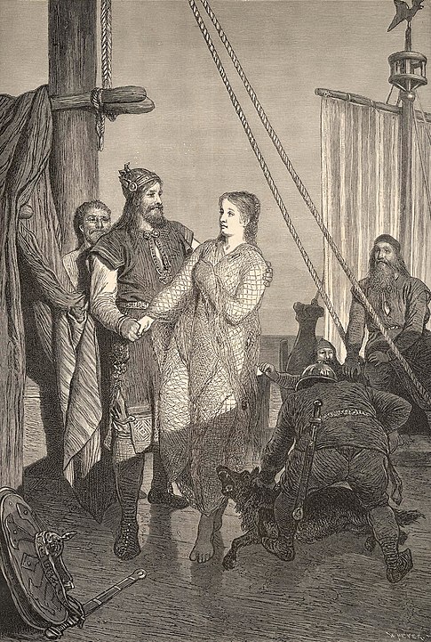 Ragnar, August Malmström'ün imgelediği şekliyle Kráka'yı (Aslaug) kabul eder.