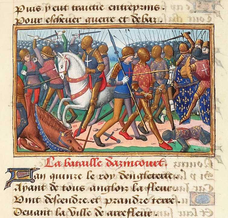 Vigiles du roi VII. Charles'dan minyatür. Azincourt Muharebesi 1415.
