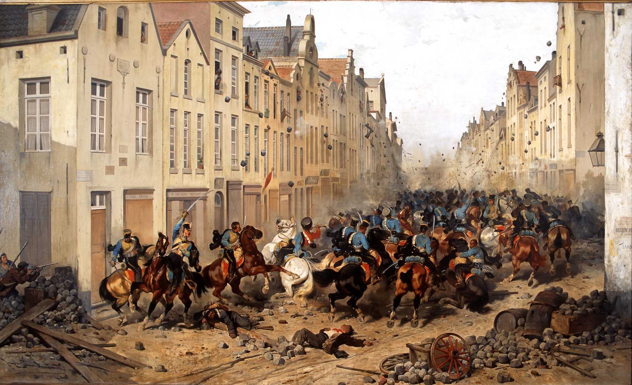 Hollanda süvarilerinin Brüksel'deki Vlaamsesteenweg üzerinde geri çekilişi, 1830
