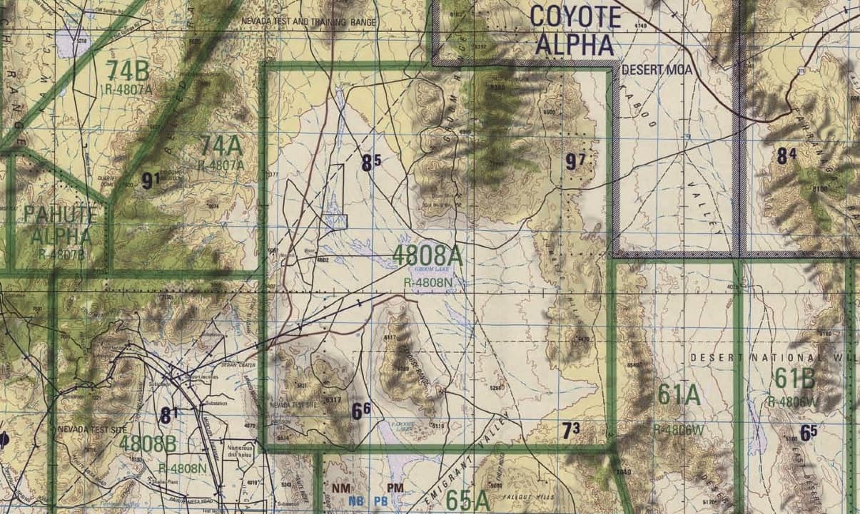 Groom Gölü merkezli Nevada Test Alanı topografik haritası