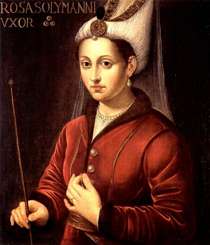 16. yüzyılda Hürrem Sultan'ın Rosa Solymanni Vxor (Rosa, Süleyman'ın Karısı) adlı Latince yağlı boya tablosu

