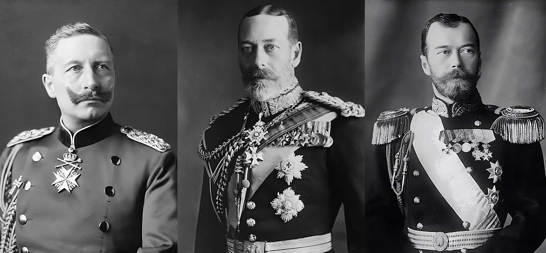 Almanya Kayzeri II. Wilhelm, Büyük Britanya Kralı V. George ve Rusya Çarı II. Nikolay.