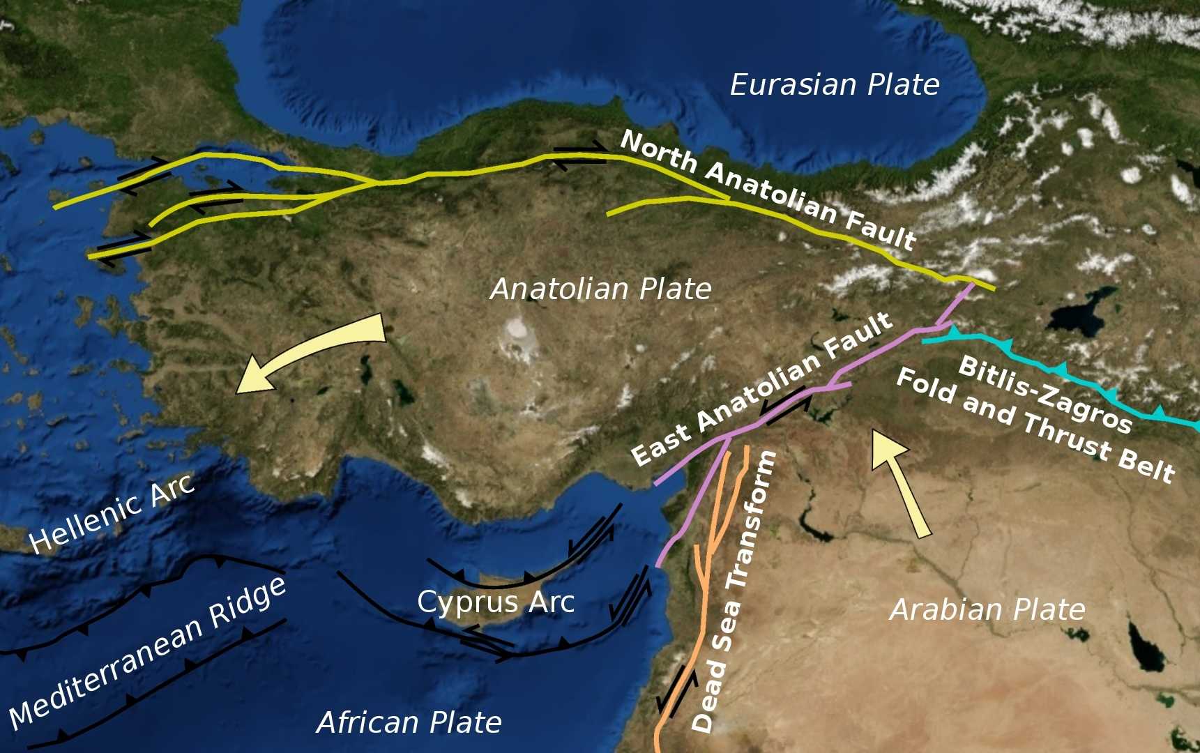 Kuzey Anadolu ve komşu faylar Türkiye'nin büyük bölümünü kapsamaktadır.
