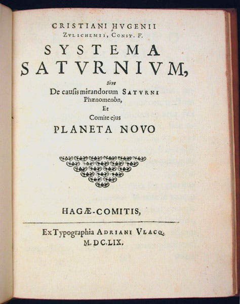 Başlık sayfası, Christiaan Huygens, Systema saturnium, 1659 (Linda Hall Kütüphanesi)