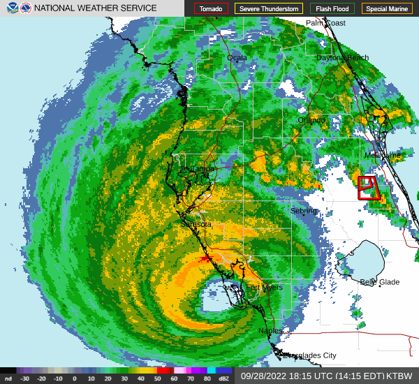 Tipik olarak, gözleri hava radarı kullanarak tespit etmek kolaydır. Resim: Tampa Körfez Bölgesi, FL (weather.gov)