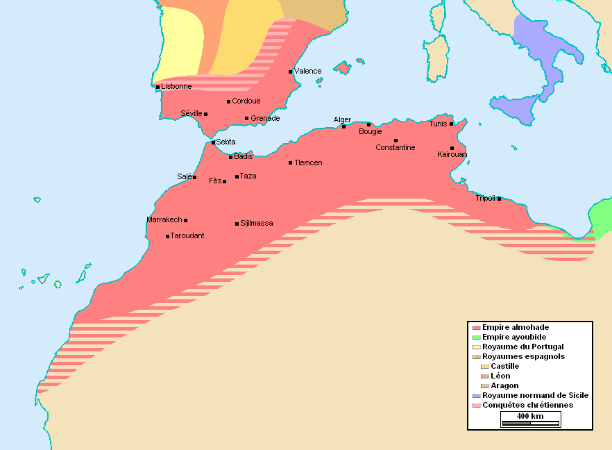 Muvahhid İmparatorluğu en geniş döneminde, yaklaşık 1180-1212.