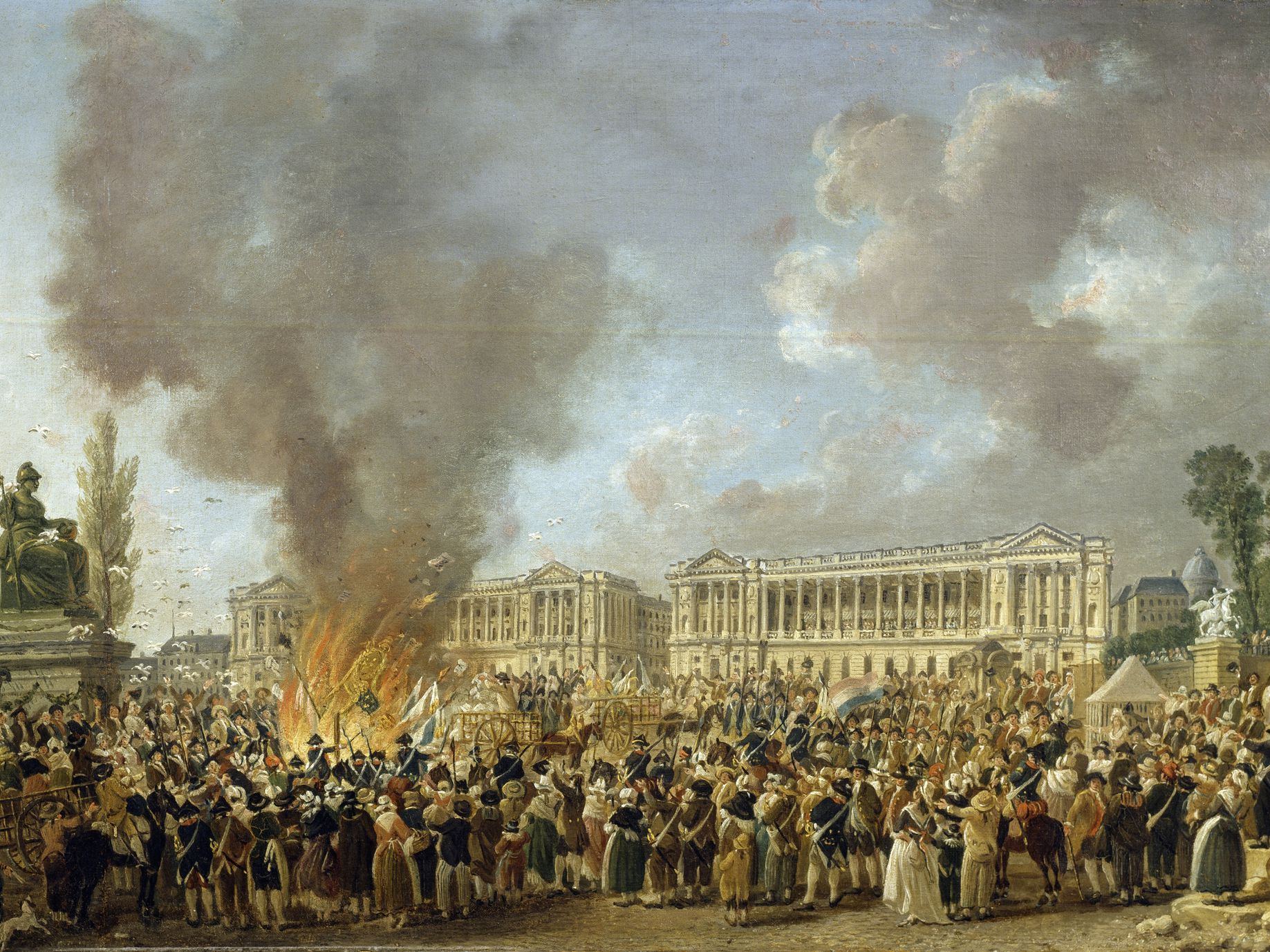 Fransız Devrimi sırasında Fransız halkı monarşinin simgelerini yok ediyor