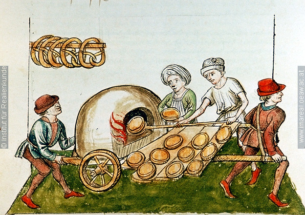 Orta Çağ portatif turta fırını 1465-147. Görsel: Konzil von Konstanz ÖNB 3044, fol. 48v.