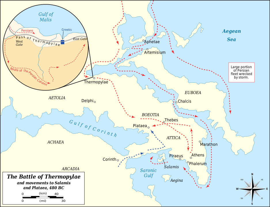 Termopylae Muharebesi haritası.