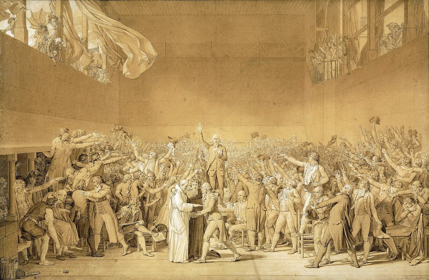 Tenis Kortu Yemini'nden Jacques-Louis David'in çizimi. David daha sonra 1793'te Ulusal Konvansiyon'da milletvekili oldu.