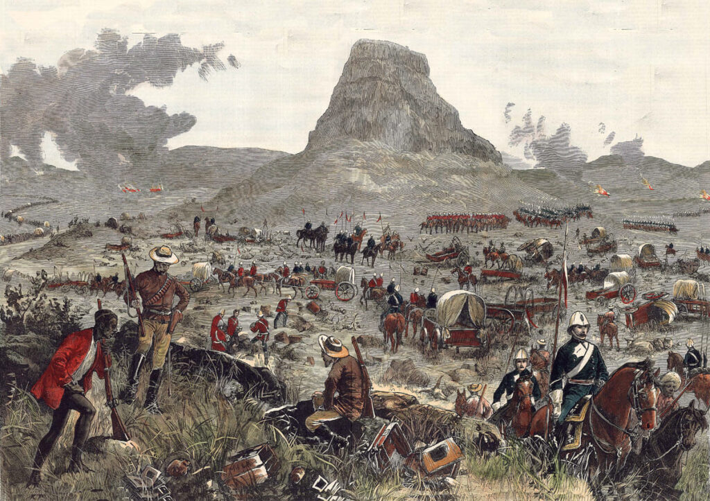 Lord Chelmsford'un birliği 22 Ocak 1879'da Zulu Savaşı'nda Isandlwana Muharebesi'nden sonra vagonları götürüyor.
