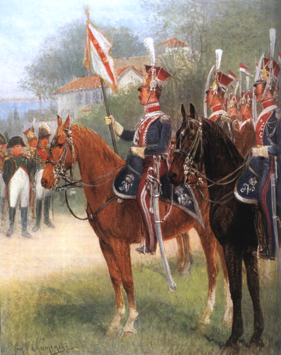 Napolyon, İmparatorluk Muhafızlarının 1. Polonya Hafif Süvari Birliğinden gönüllülerden oluşan Elba Filosu ile birlikte