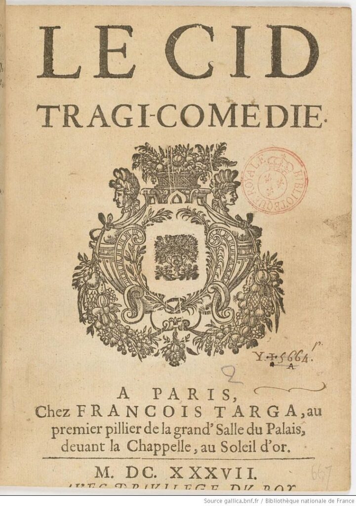 Le Cid'in 1637 basımının başlık sayfası.