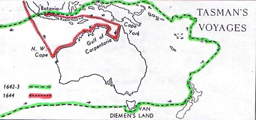 Abel Tasman'ın Zeeland'dan Yeni Zelanda'ya yaptığı yolculuklar