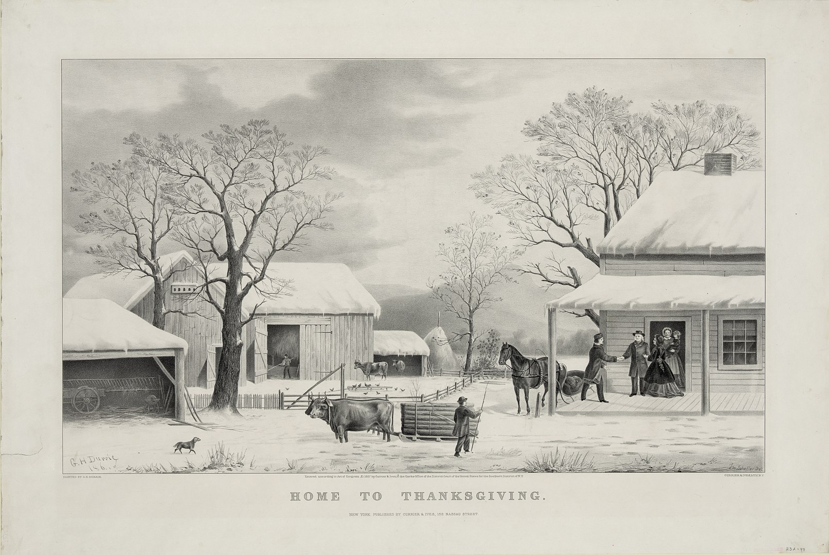 Şükran Günü Evi, Currier ve Ives'in litografisi (1867)