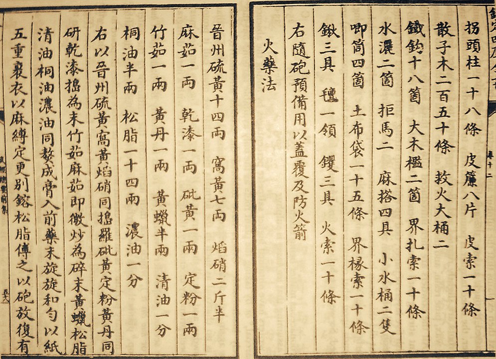 Wujing Zongyao el yazmasından barut formülünü içeren bir sayfa