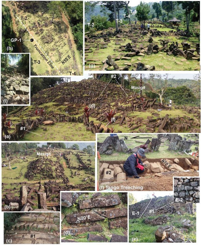 Gunung Padang'ın yüzeyi özenle yerleştirilmiş megalitlerle kaplı.