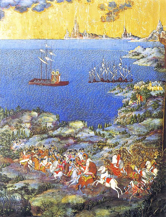 Neva Muharebesi, Aziz Boris ve Gleb bir teknede. "Hayatından sahnelerle Aziz Aleksandr Nevsky" ikonasının parçası.