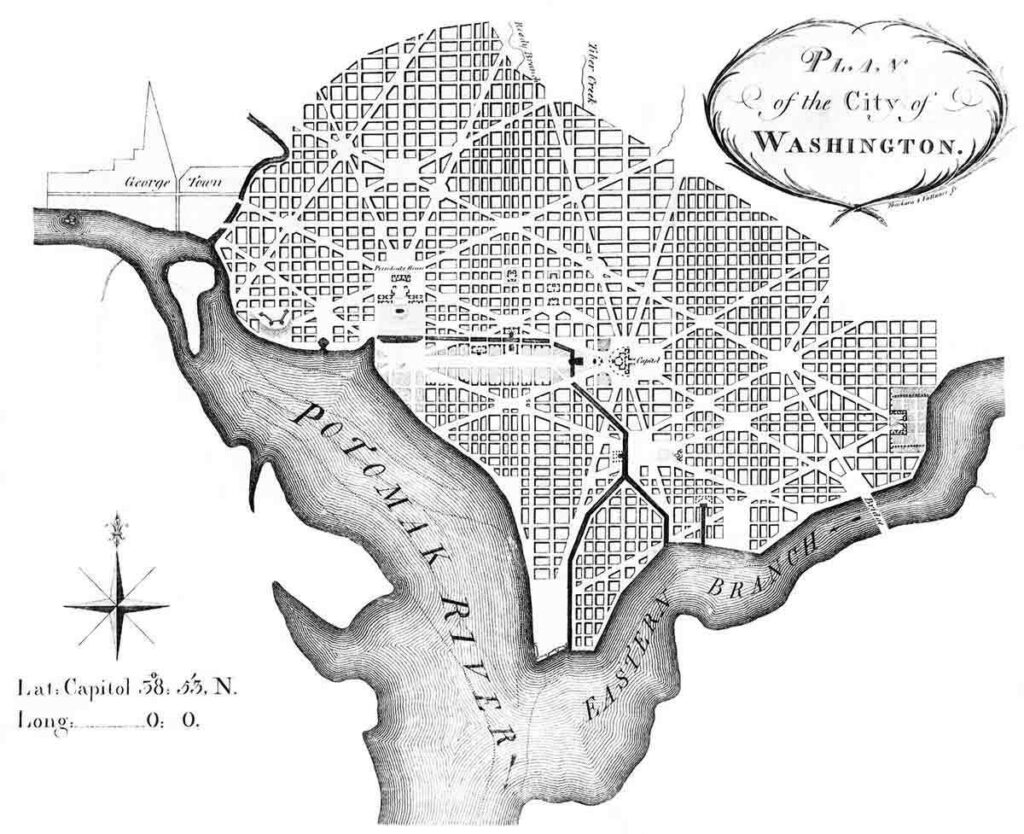 Washington DC için 1792 tarihli bir plan.