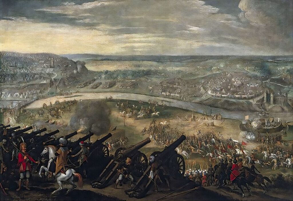 Süleyman'a Macaristan seferi için Fransız topçu birlikleri tedarik edildi - bu örnekte Estergon kuşatması (1543).
