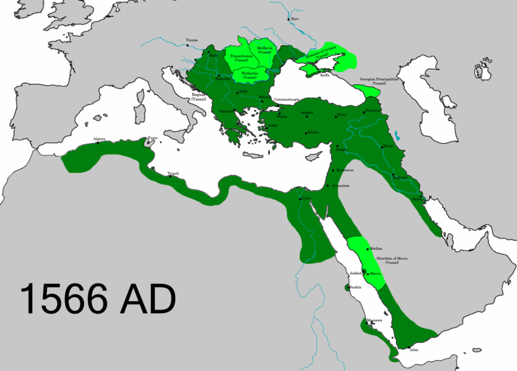 Muhteşem Süleyman'ın ölümünün ardından Osmanlı İmparatorluğu'nun toprakları.