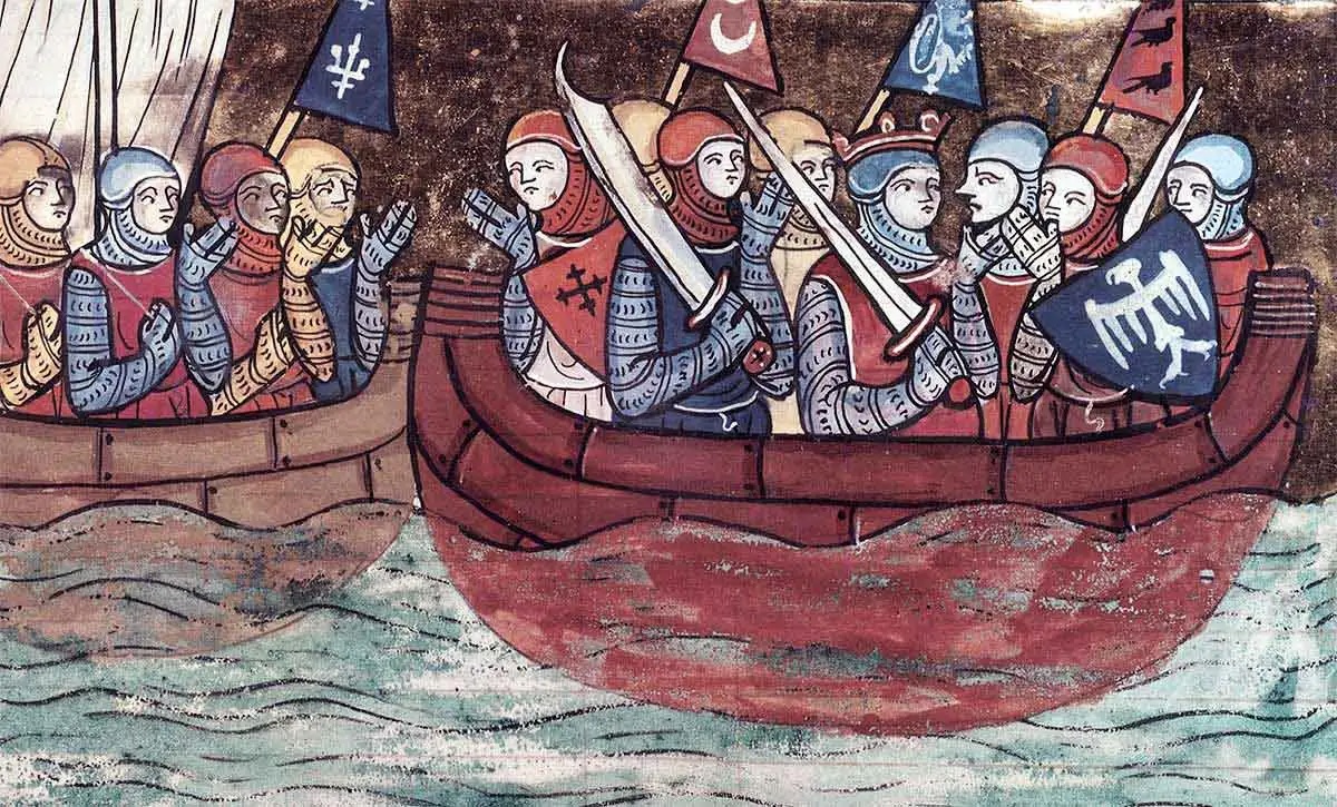 Haçlılar Levant'a doğru yola çıkarken. Kaynak: Le Roman de Godefroi de Boiillon, Fransa, 1337.