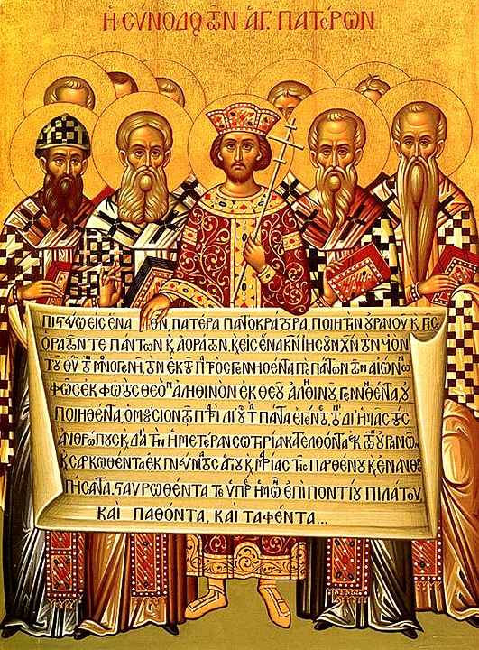 İmparator Konstantin (ortada) ve Birinci İznik Konsili (325) 