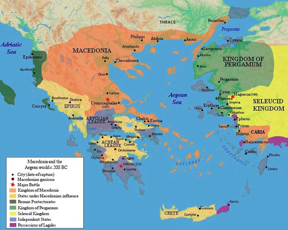 Antik Yunanistan'ın siyasi haritası, M.Ö. 200 civarı, R