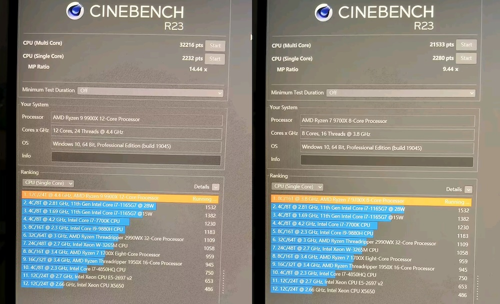 AMD Ryzen 9 9900X 12 Core Ryzen 7 9700X 8 Core Zen 5 CPU Cinebench