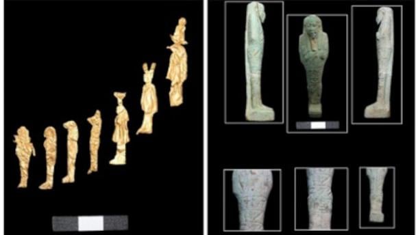 Alanda bulunan ushabti ve altın varak figürler