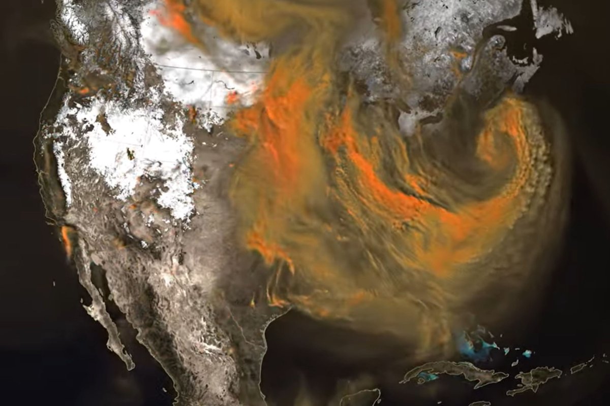 NASA'nın ABD ve ötesinden yükselen CO2 videosu. CO2 büyük şehirlerden akarken görülebiliyor.