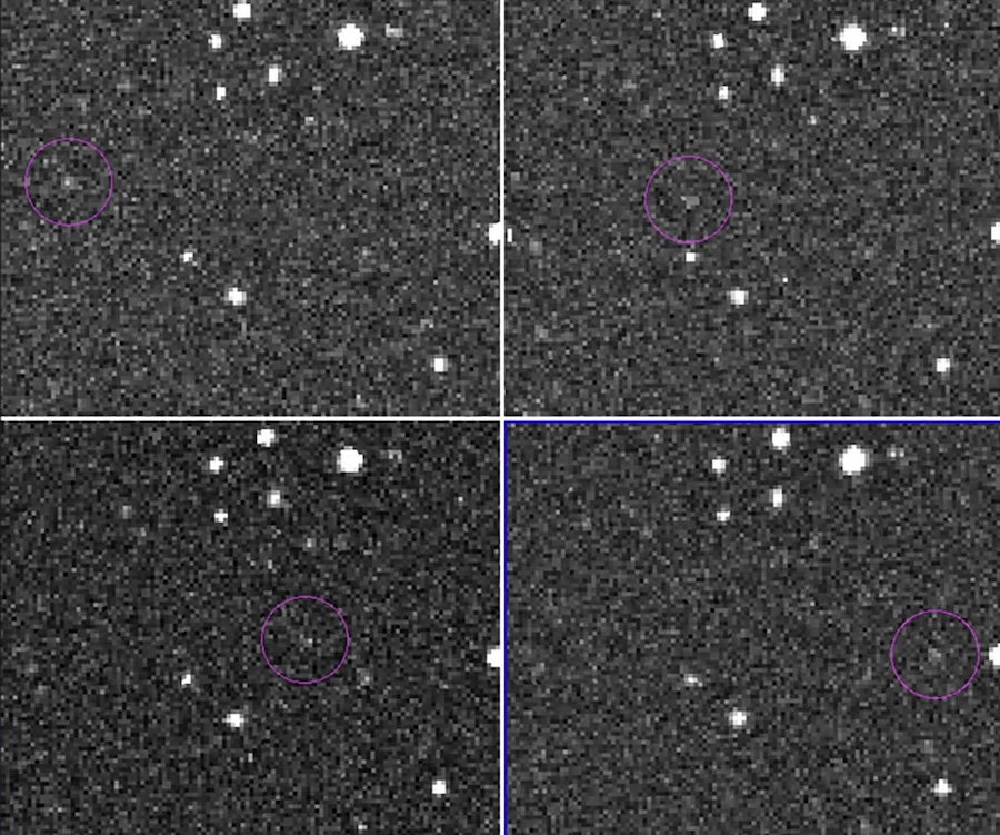 CAQTDL2 asteroidi gökyüzünde mor daire içinde hareket ederken görülebilir